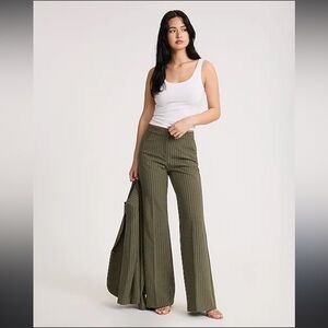 Express Editor Olive Green Pinstripe flare, trouser high-rise